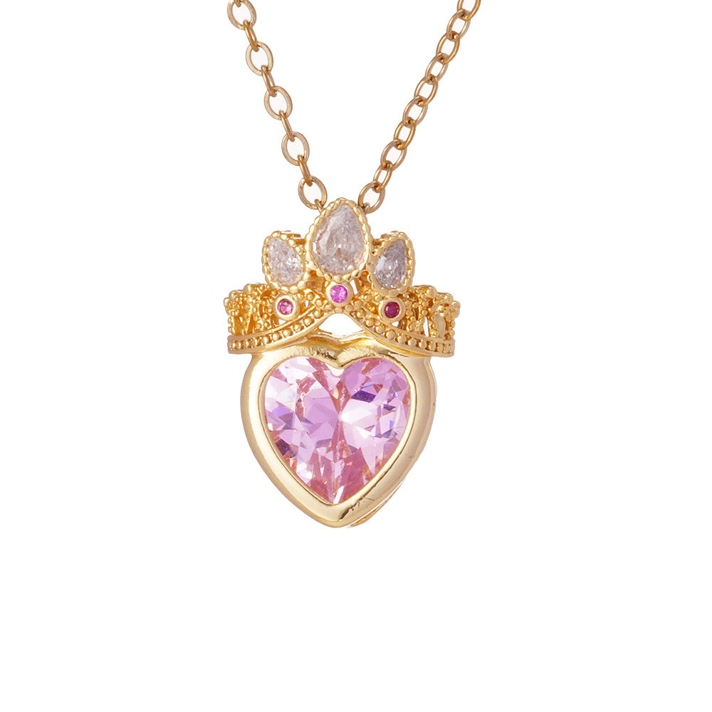 Wholesale Stainless Steel Clavicle Chain Pink Crown Love Necklace Light Luxury Accessories