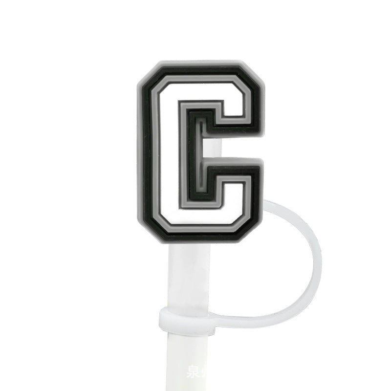 Wholesale of 10pcs Black and White English Letters Silicone Straw Sets