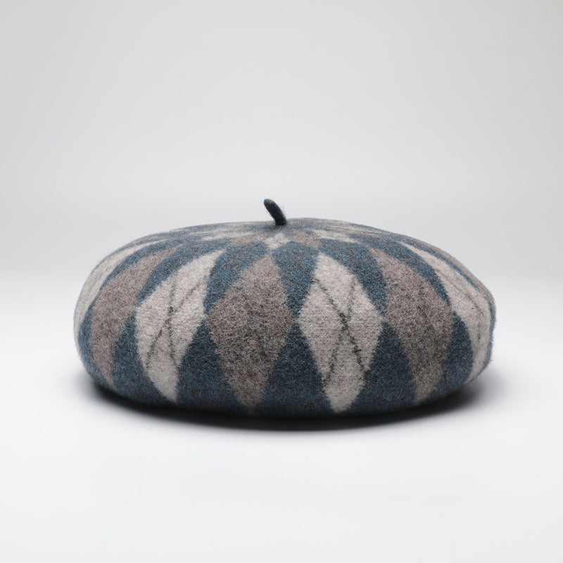 Wholesale Autumn and Winter Warm Thickened Plaid Contrast Wool Beret