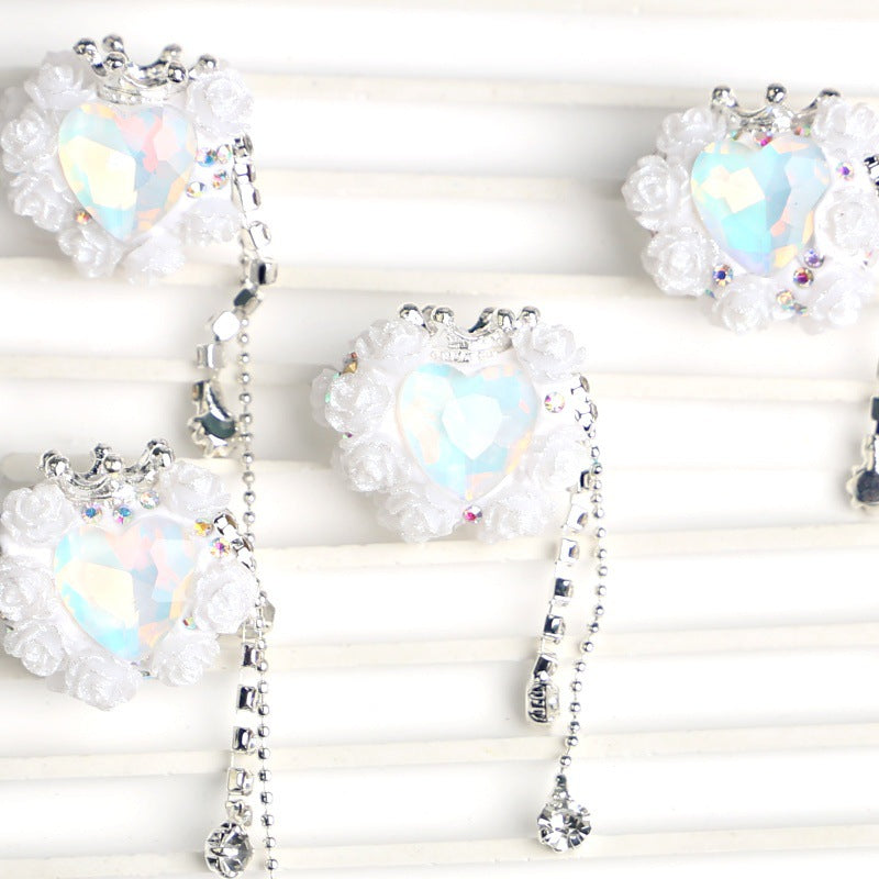 Wholesale 5pcs Crown Heart Shape Cat's Eye Tassel Polymer Clay Beads