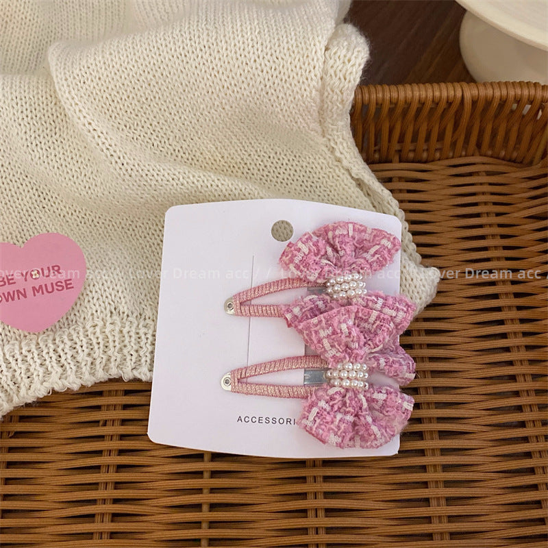 Wholesale Love Rhinestone Pink Bow Duckbill Hair Clip