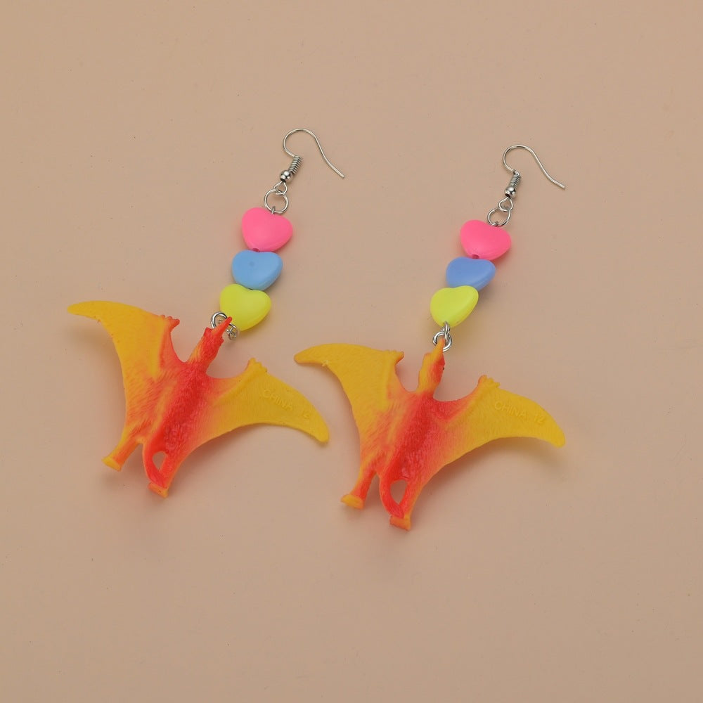 Wholesale Cartoon Cute Colorful Animal Dinosaur Love Personality Metal Earrings