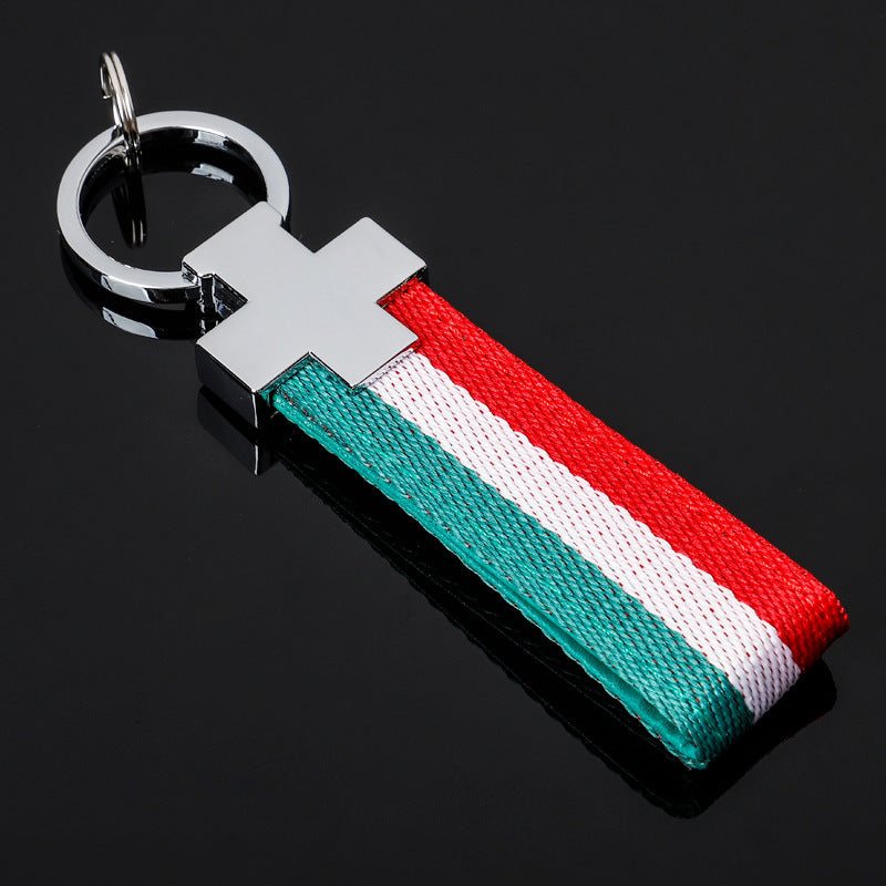 Wholesale 2pcs Tricolor Nylon Ribbon Zinc Alloy Keychain