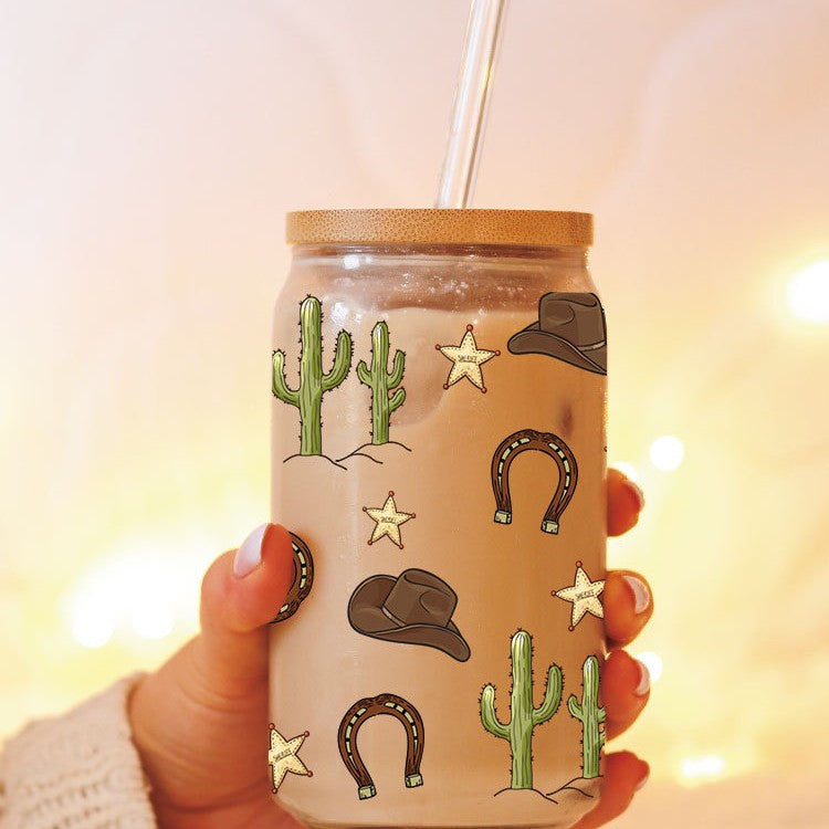 Wholesale Western Wind Horn Cactus 16oz Cup UV DTF Wraps