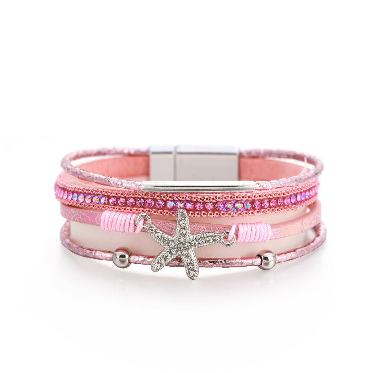 Wholesale Multi-layer Diamond Starfish Bracelet