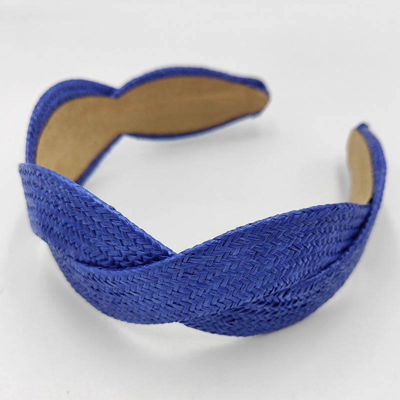 Wholesale Solid Color Grass Woven Wide Edge Hair Bands