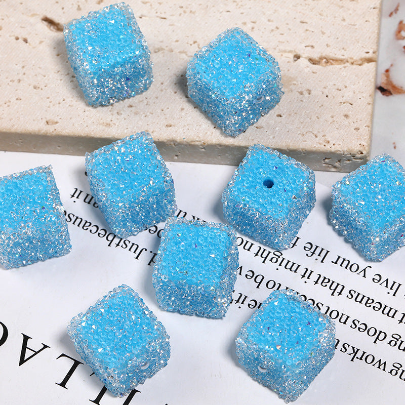 Wholesale 5pcs  Glittery candy-colored rhinestone soft candy square beads