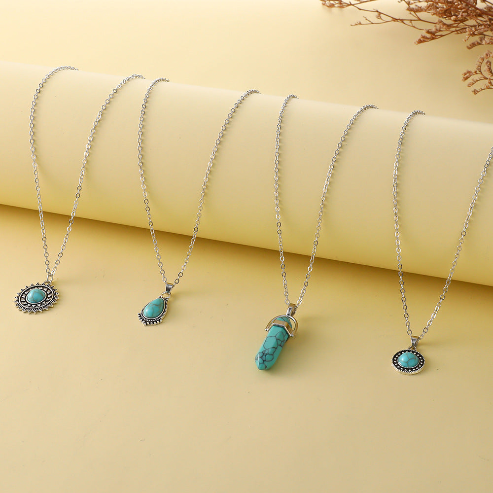 Wholesale  Retro Bohemian Turquoise 4 Layer Necklace Pendant Set