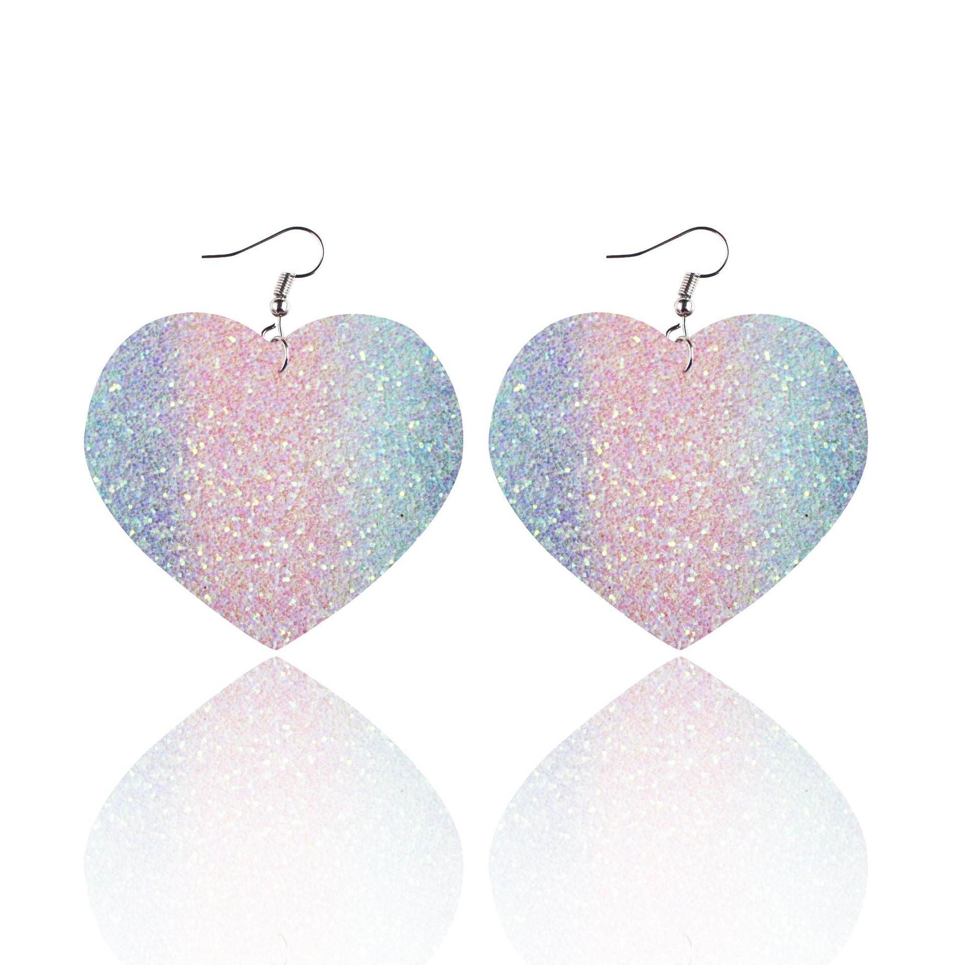 Wholesale Sequin Grain Glitter Heart Shape PU Leather Earrings