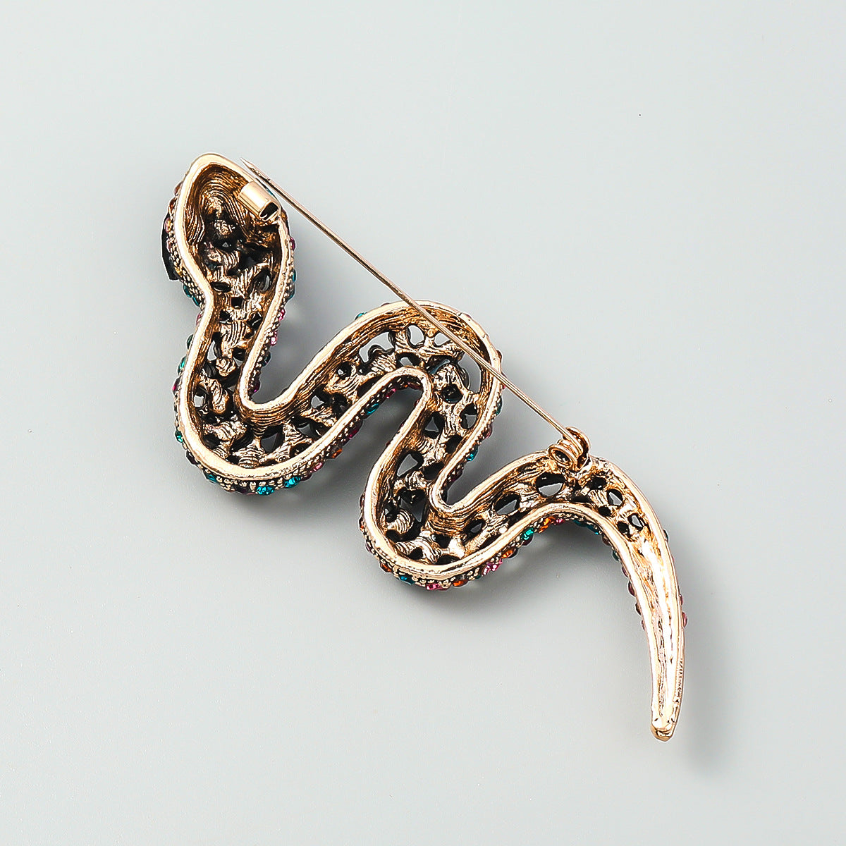 Wholesale Colored Diamond Snake Alloy Brooch