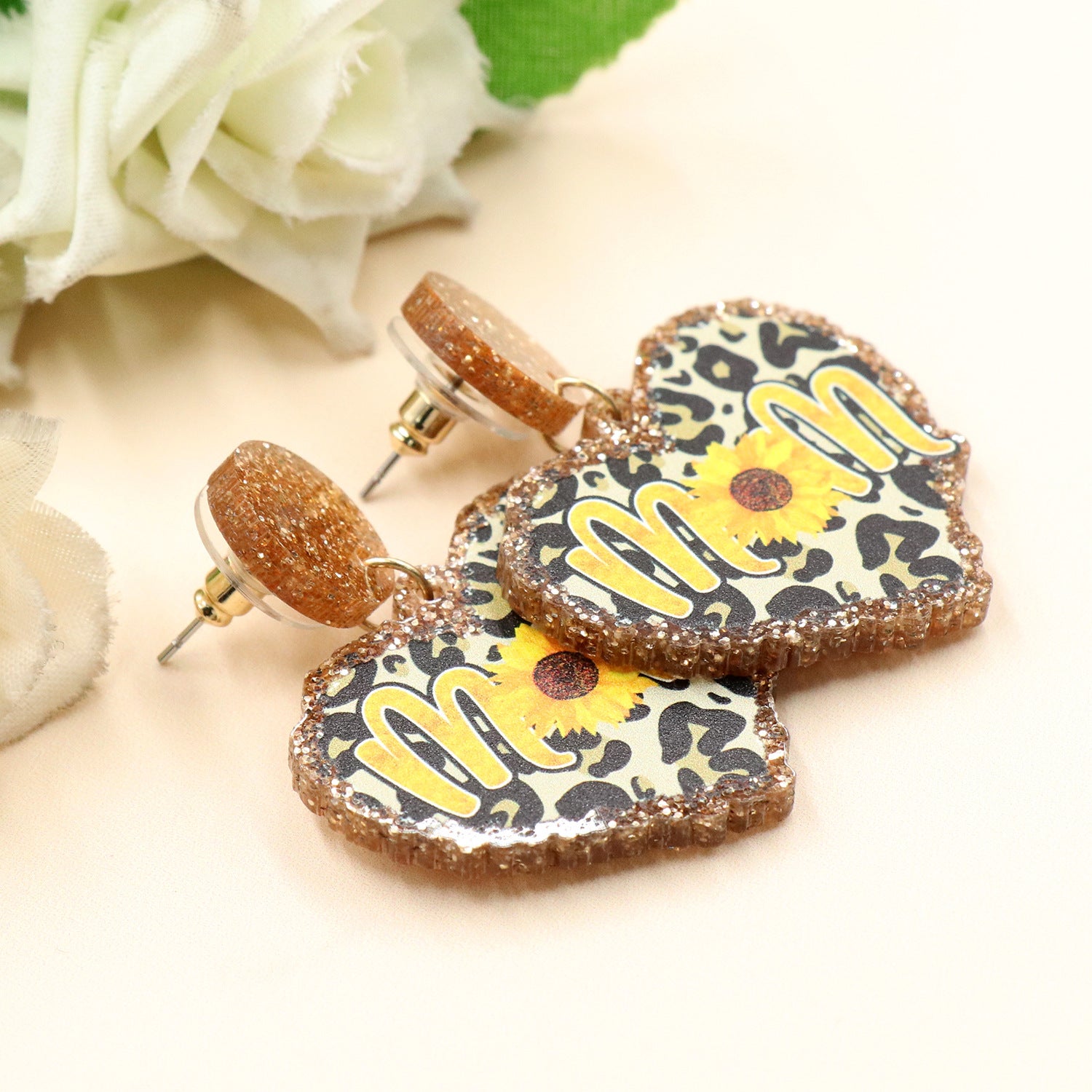 Wholesale Mother's Day Leopard Pattern Letter Acrylic Earrings