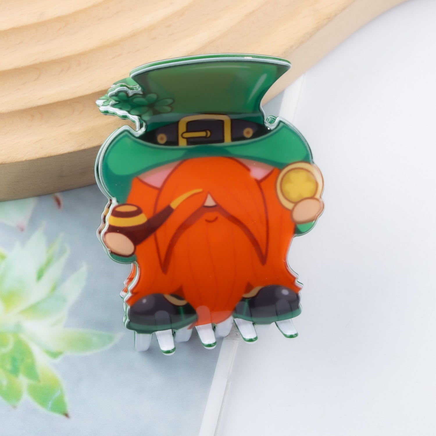 Wholesale St. Patrick's Day Green Old Dwarf Shamrock Pvc 6cm Hair Clip