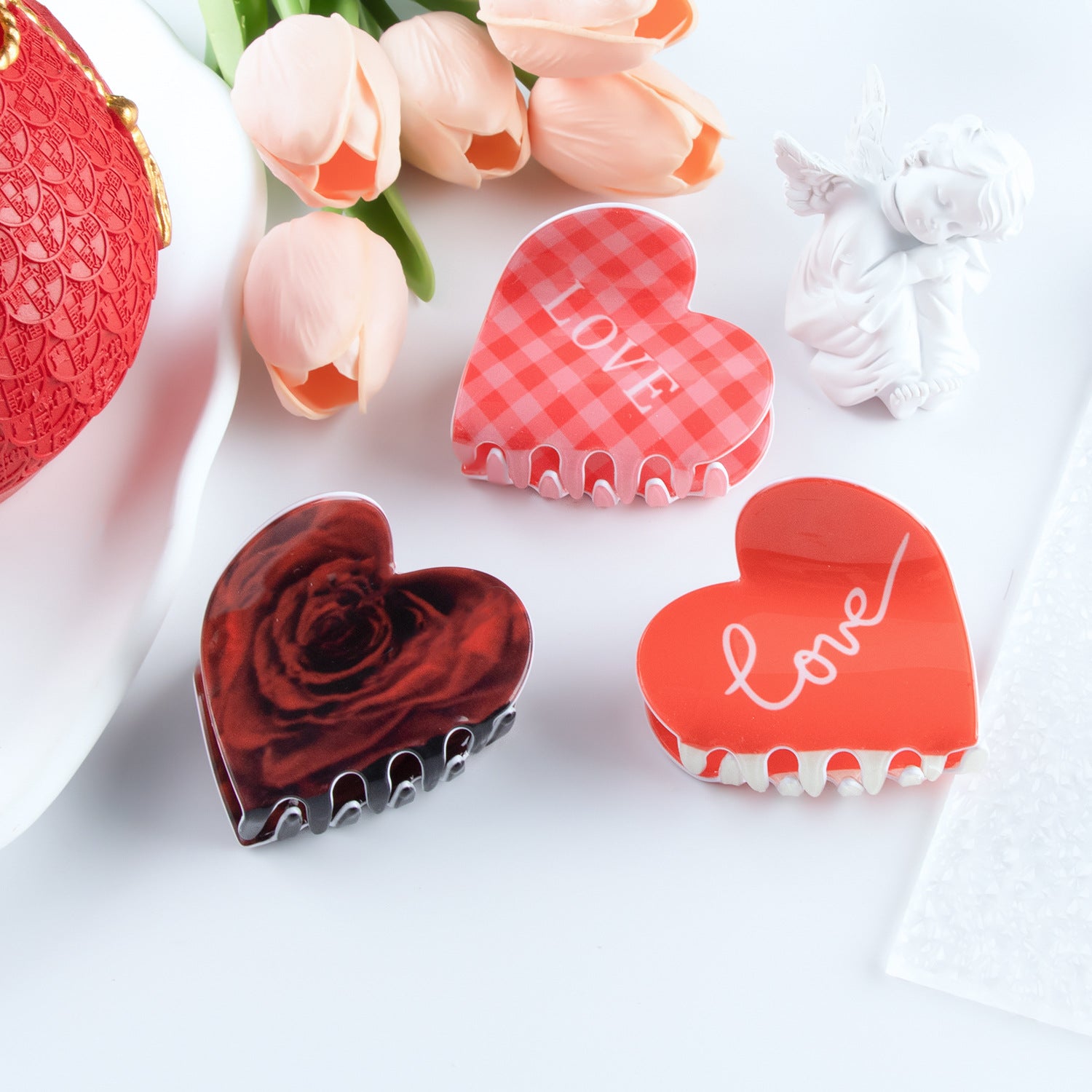 Wholesale Rose Plaid Letter Love Red Valentine's Day Autumn and Winter Hairpin