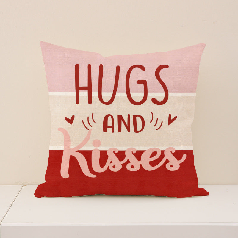 Wholesale  Valentine' s Day  Imitation linen Pillow Cover Red Heart Set