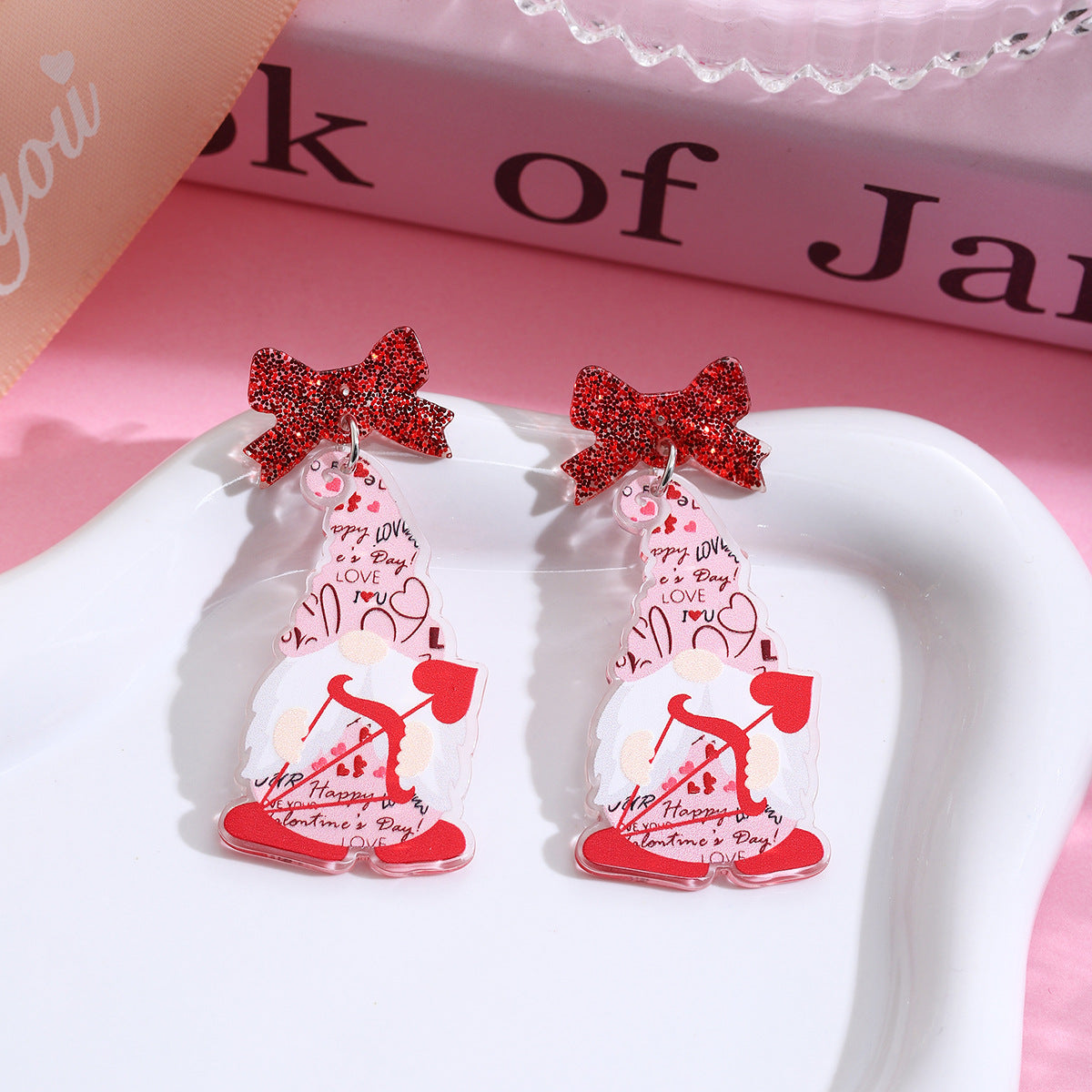 Wholesale Valentine' s Day Pink Love Acrylic Earrings