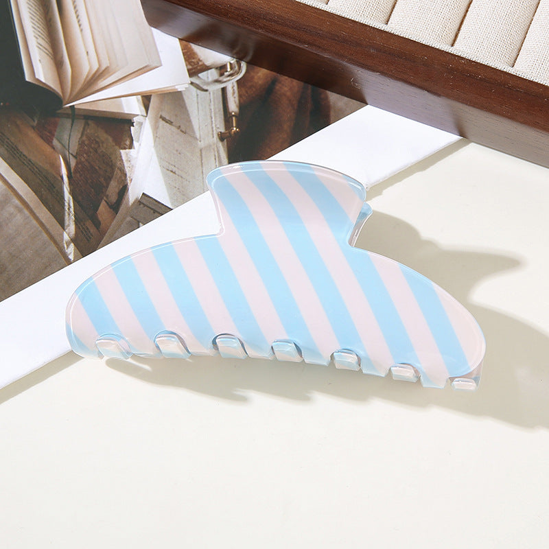 Wholesale Trendy Mermaid Blue Striped French Semicircle Hair Claw Clip For Women PVC Hair Accessory For Everyday Styling And Boutique Resale
