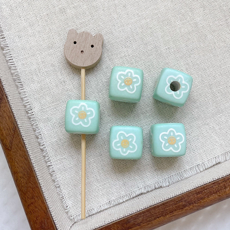 Wholesale 10pcs Garden Checkerboard Tulip Flowers Love Blocks Acrylic Beads