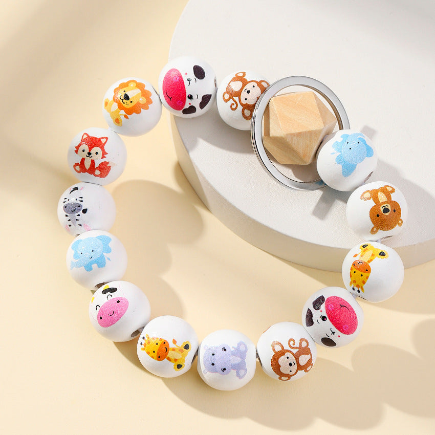Wholesale Animal Style Cute Bee Wooden Beads Bracelet Keychains