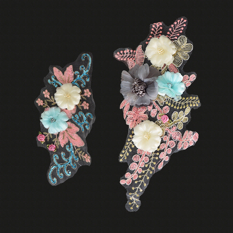 Wholesale Embroidered Mesh Lace 3D Flower Applique Patches For Wedding Dress Stage Costume Denim DIY Craft Supply