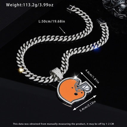 Wholesale Hip Hop Cuban Chain Necklace With Football Team Pendant Gold Color Metal Unisex Fashion Accessory