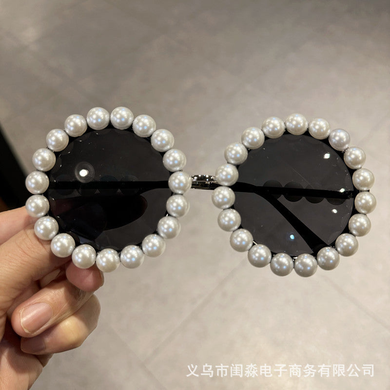 Wholesale Pearl Metal Round Frame Wedding Catwalk Sunglasses
