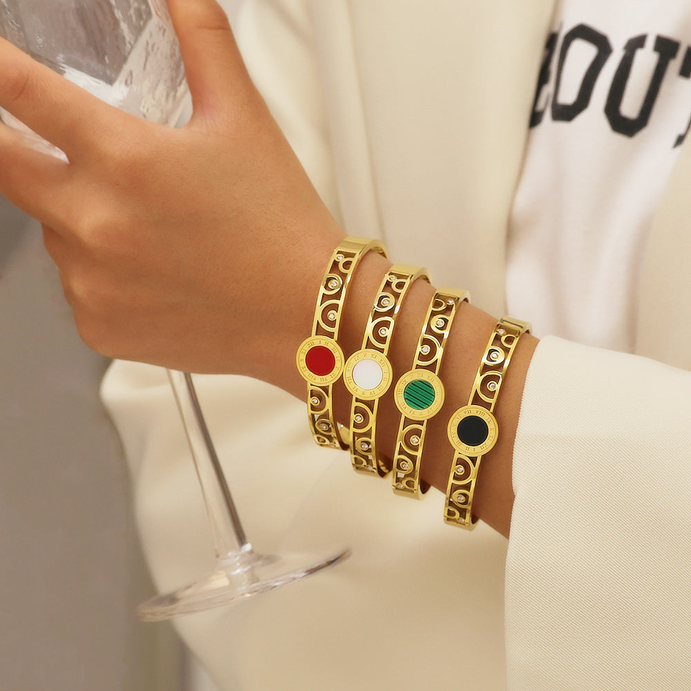 Wholesale Roman Numerals Vintage Hollow Titanium Steel Bracelet