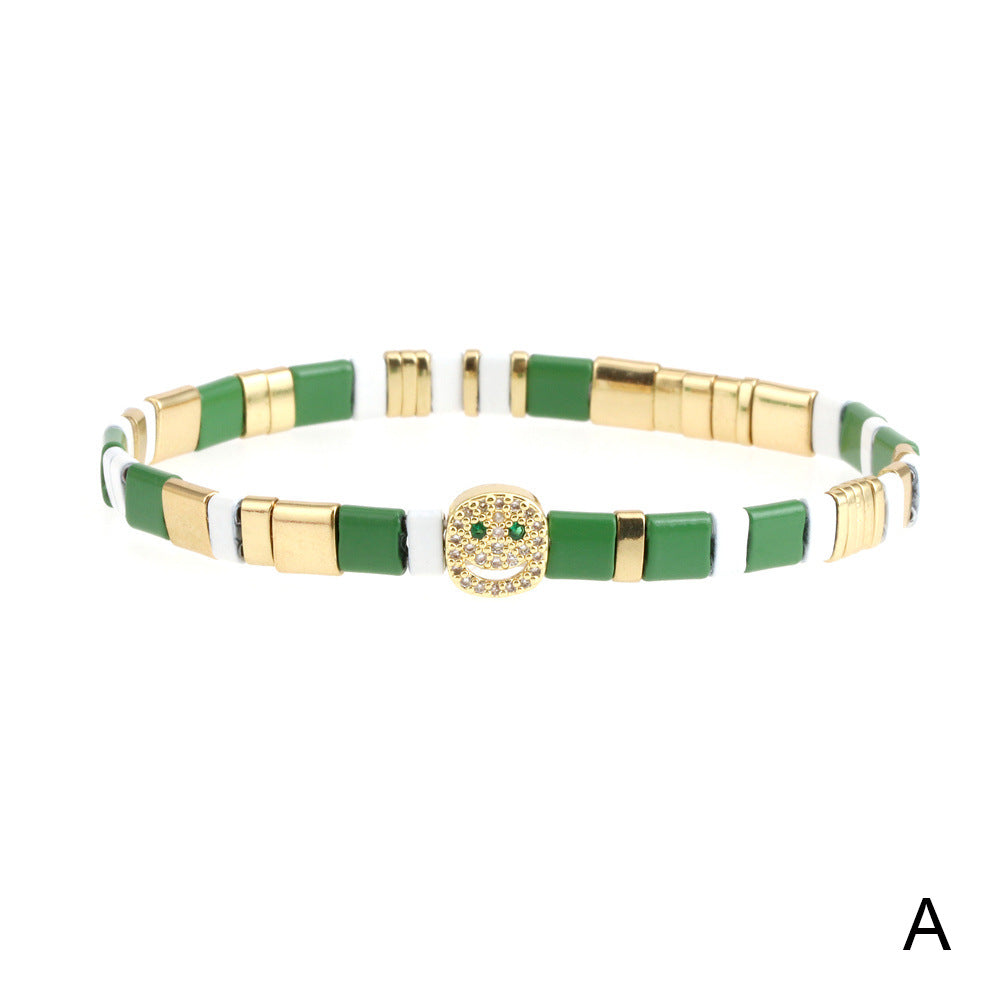 Wholesale Copper Spray Paint Handmade Beads Inlaid Zircon Smiley Bracelet