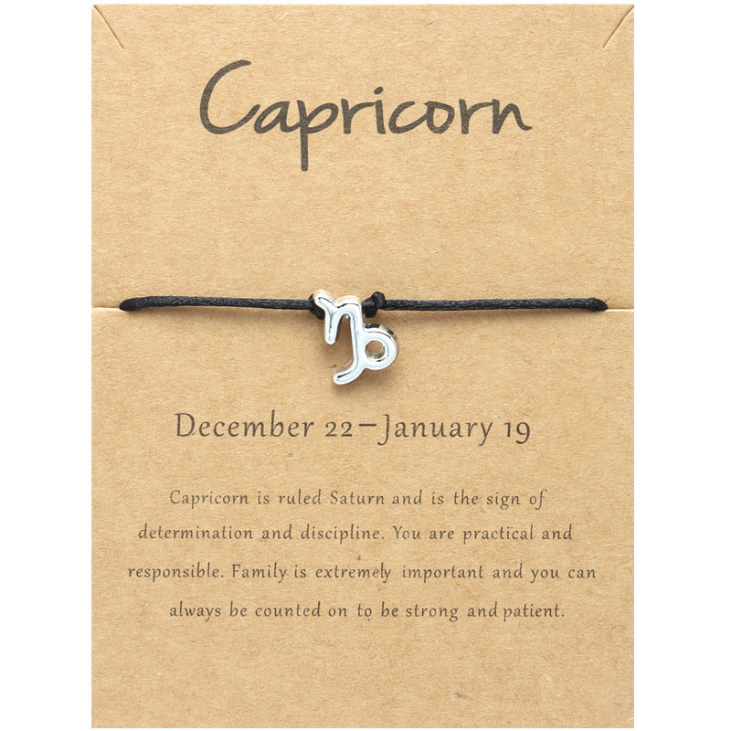 Wholesale Twelve Constellation Adjustable Black Cord Bracelet