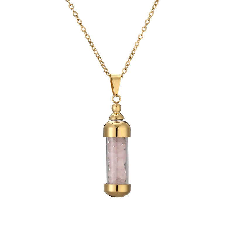 Wholesale Can open the Rainbow Stone Wishing Bottle stainless steel necklace