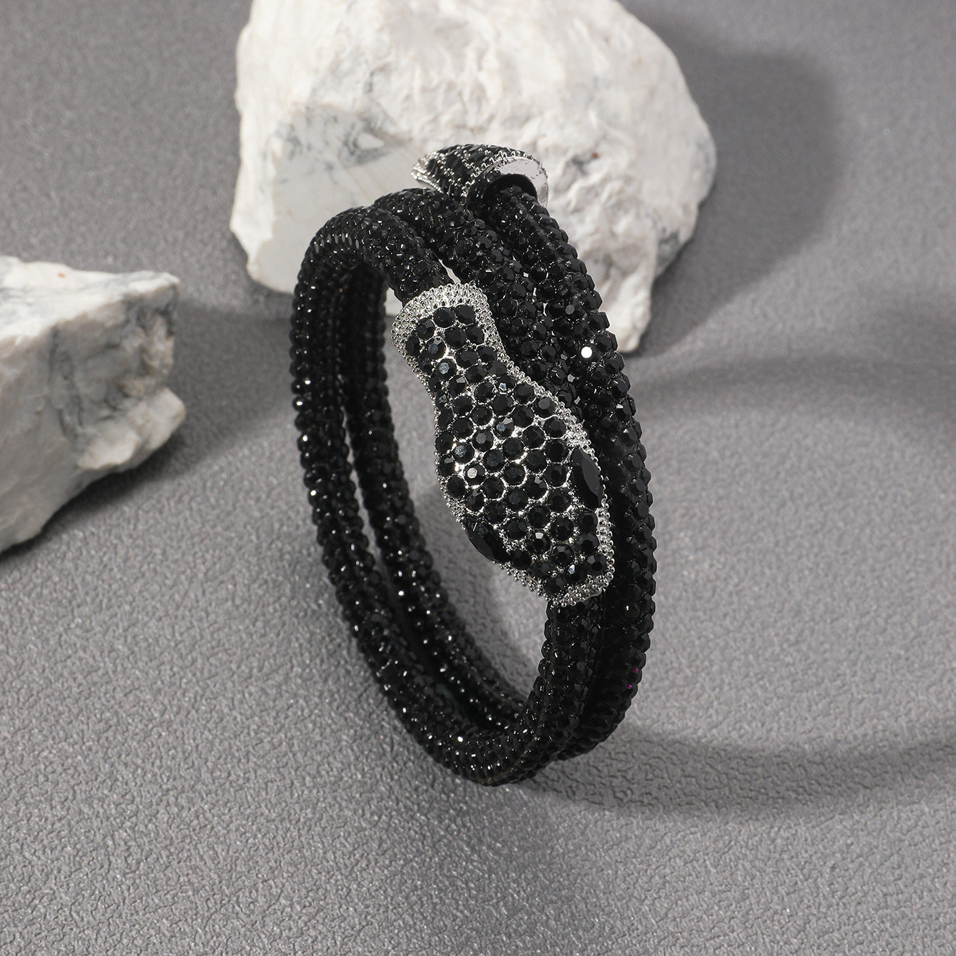 Wholesale Dark Alloy Inlaid Rhinestone Snake Wrapped Bracelets
