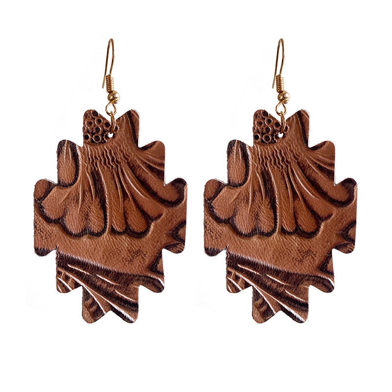 Wholesale 2 pairs/pack Western Style Aztec Leather Earrings