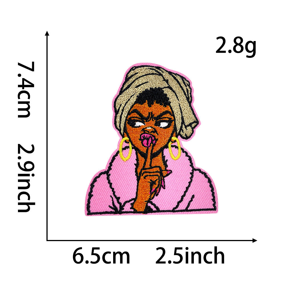 Wholesale Funny Black Girl Pajama Embroidered Patch Sequin Iron On Adhesive Back For Coat Decoration