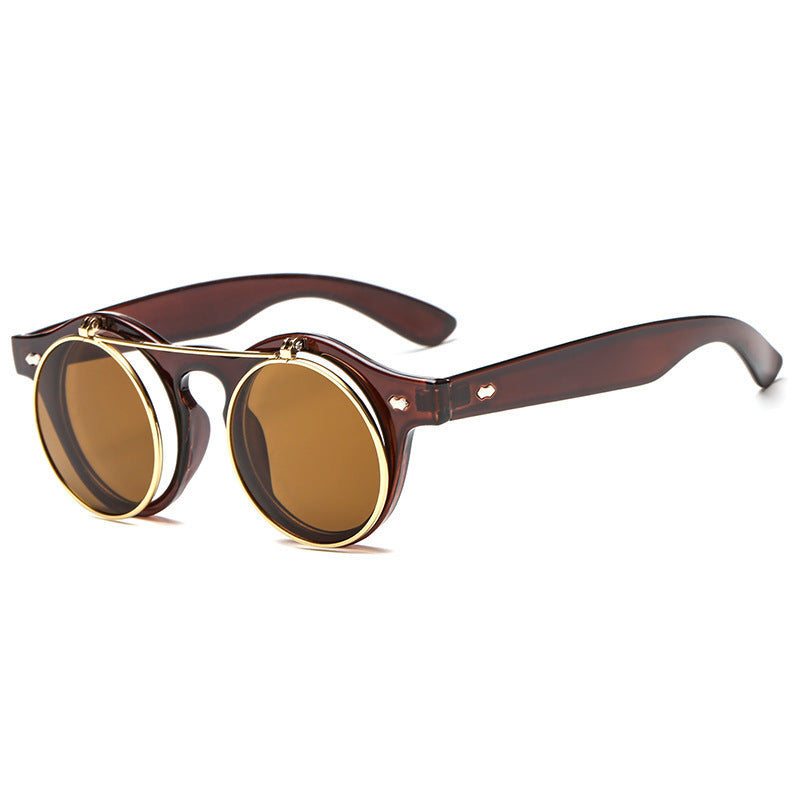 Wholesale Double Flip Round Retro Sunglasses