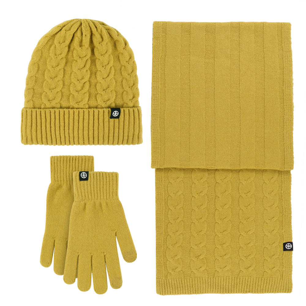 Wholesale Adult Warm Knitted Hat Scarf Gloves Three-piece Set