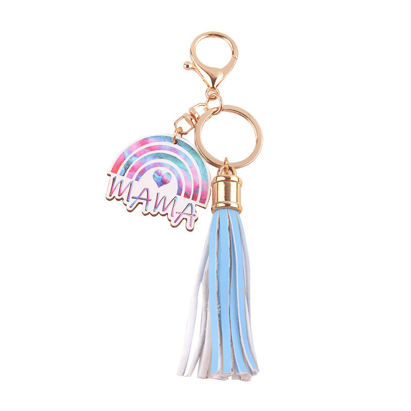 Wholesale Mother's Day Leather Tassel Rainbow Keychains
