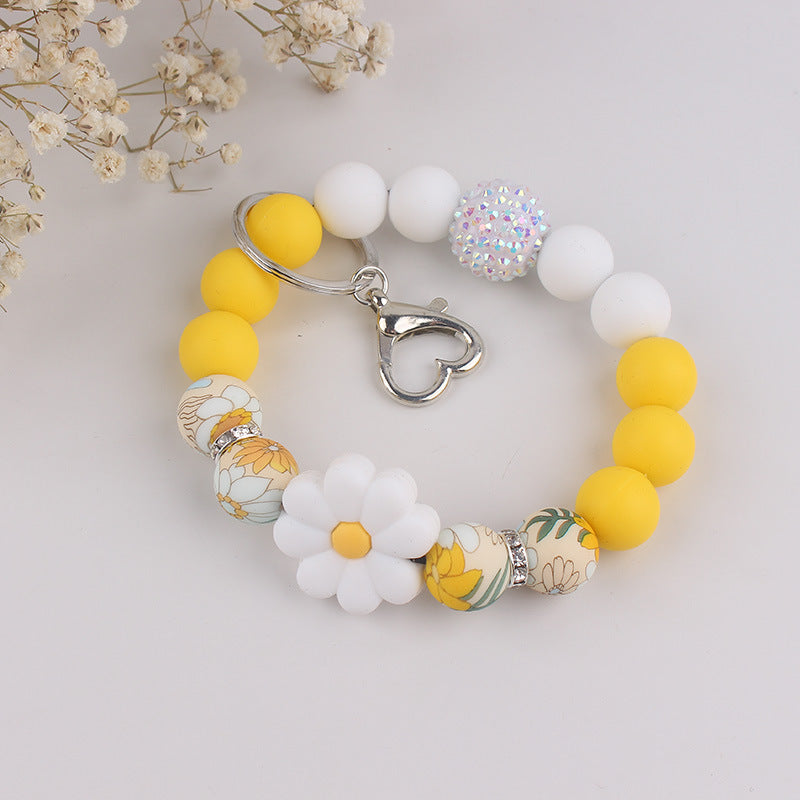 Wholesale Silicone Bead Bracelet Spring Summer Daisy Wrist Keychain