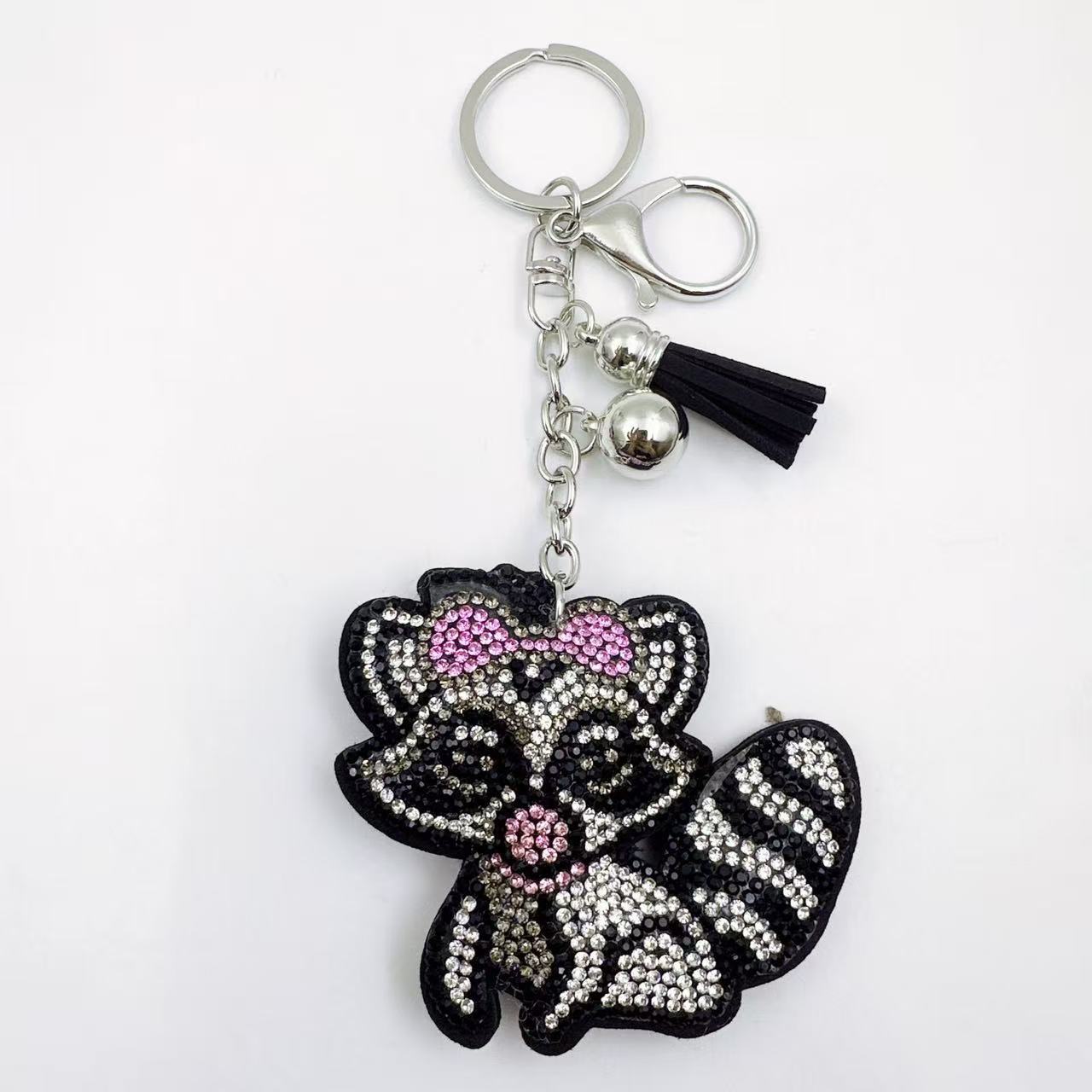 Wholesale Stylish Rhinestone Cartoon Fox Keychain Bag Charm Pink Fashion Accessory Gift