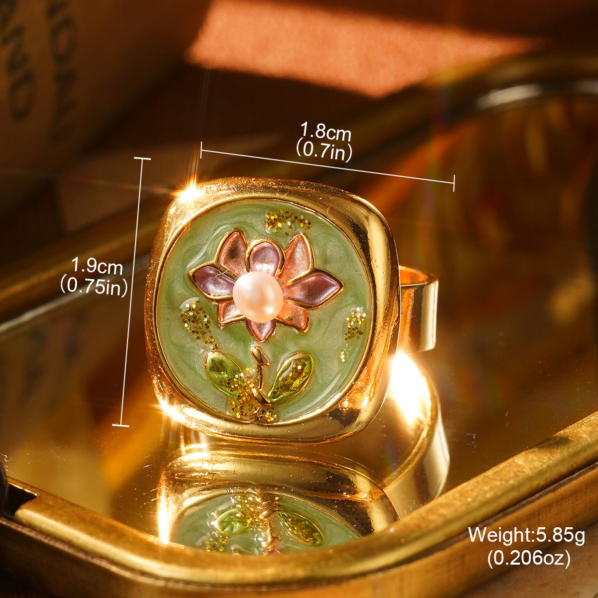 Wholesale French retro temperament enamel oil painting series Baroque natural pearl ring