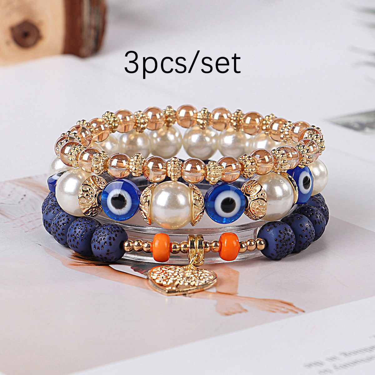 Wholesale Bohemian Eye Tree of Life Pendant Multi Layered Pendant Glass Elastic Bracelet