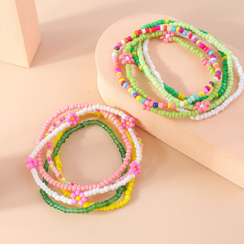 Wholesale Flower Rice Beads Resin Bracelet Set