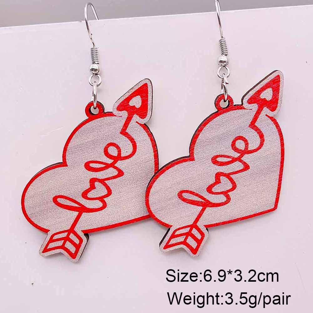 Wholesale Valentine' s Day Pink Love Truck Cross Wooden Earrings