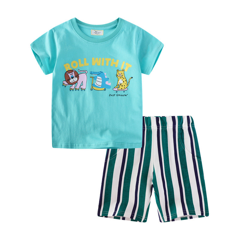 Wholesale European And American Style Boys Summer Short Sleeve Shirt And Shorts Two Piece Set For Boutique Resale