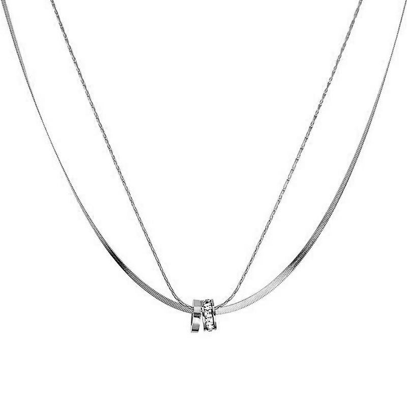 Wholesale Trendy Double Layer Titanium Steel Gold Necklace Geometric Snake Chain Collarbone Jewelry For Women Fashion Accessory For Boutique Resale
