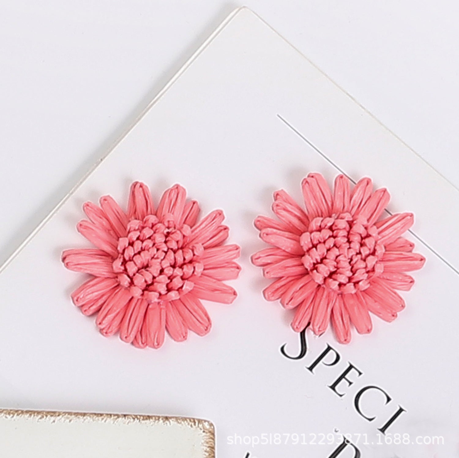 Wholesale Raffia Braided Daisy Bohemian Earrings