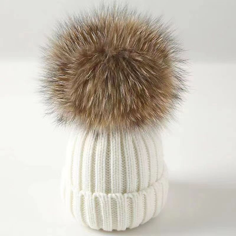 Wholesale of Winter Parent-child Large Wool Ball Knitted Hats and Wool Hats