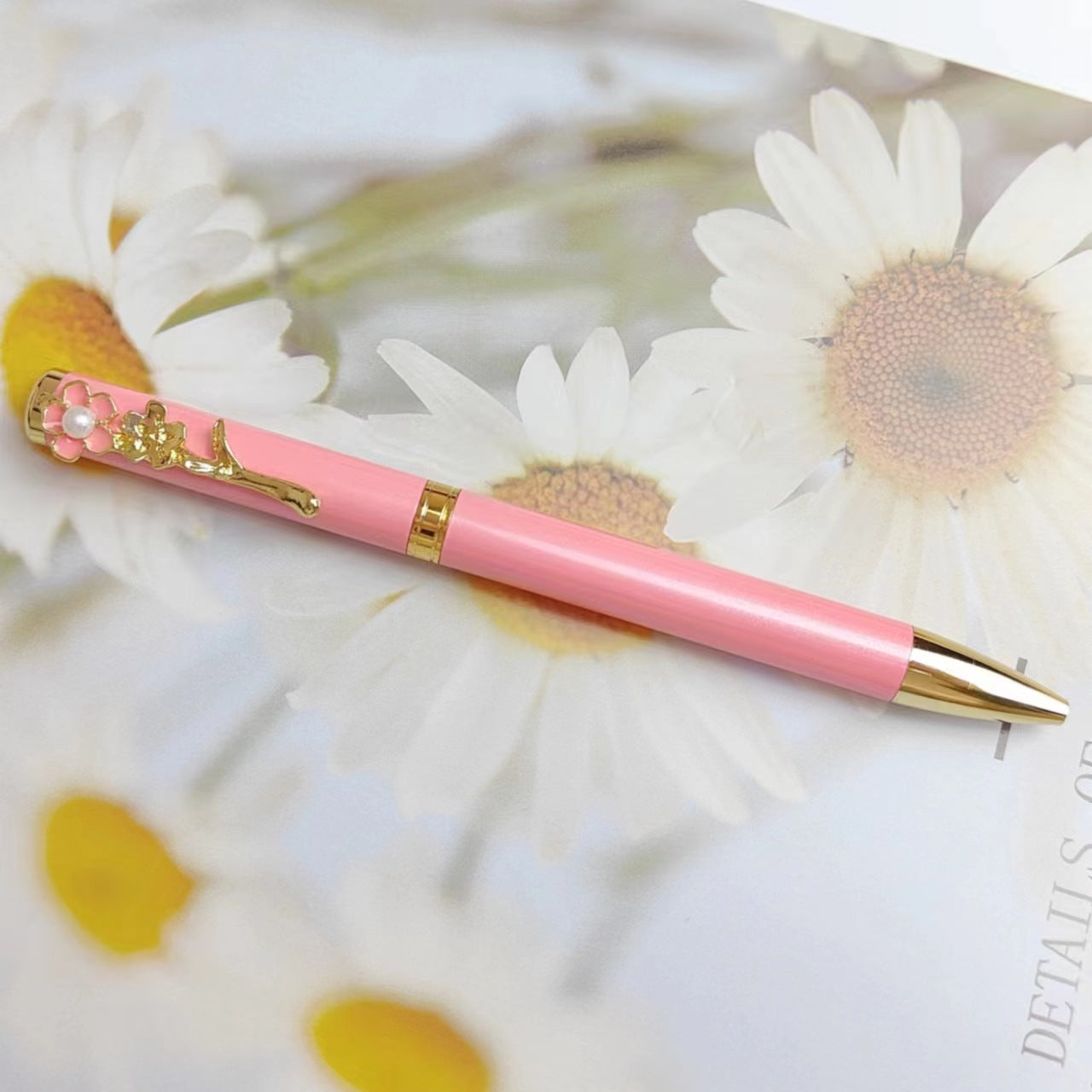 Wholesale Colored flower inlaid with pearl metal pen