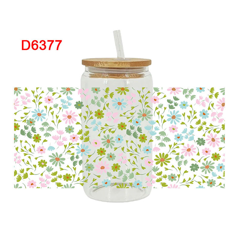 Wholesale colorful flowers 16oz Cup UV DTF Wraps
