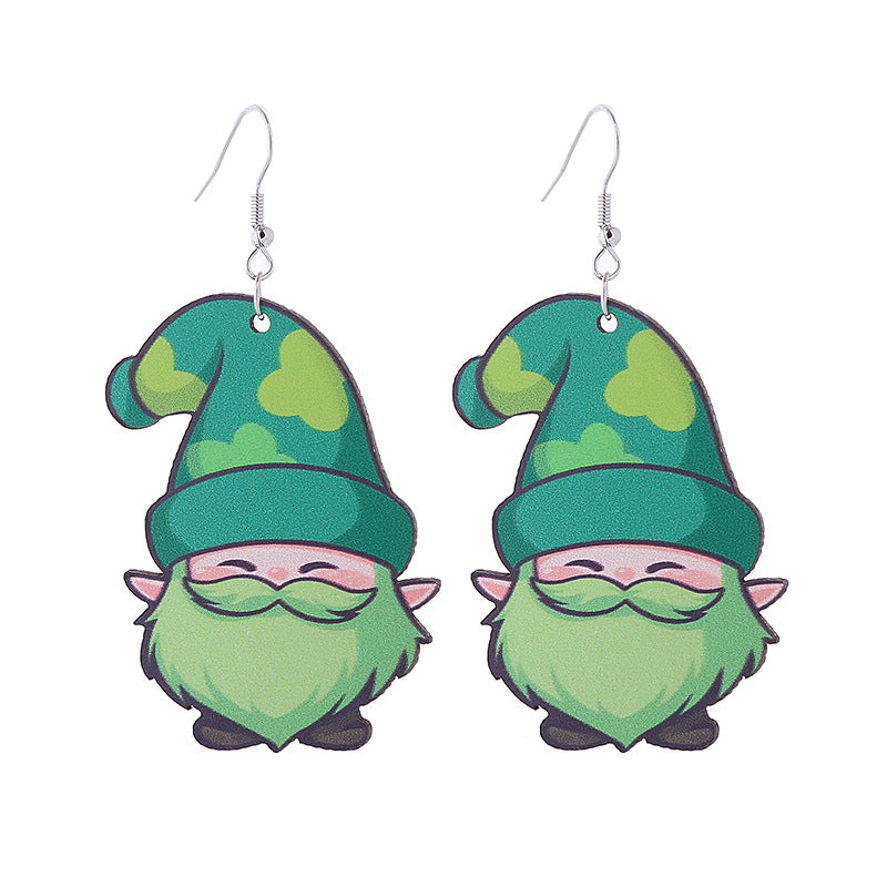 Wholesale St. Parcret festival Green lucky grass rainbow hat beard Irish wooden earrings