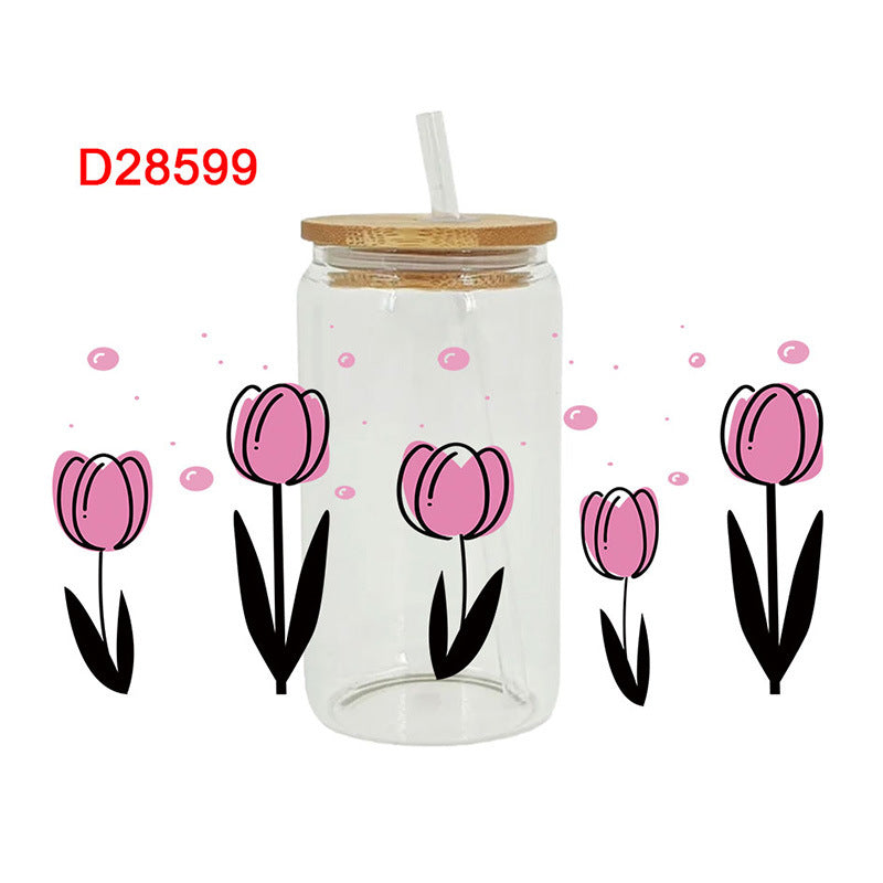 Wholesale Tulip Flower Leaf Series 16oz Cup UV DTF Wraps