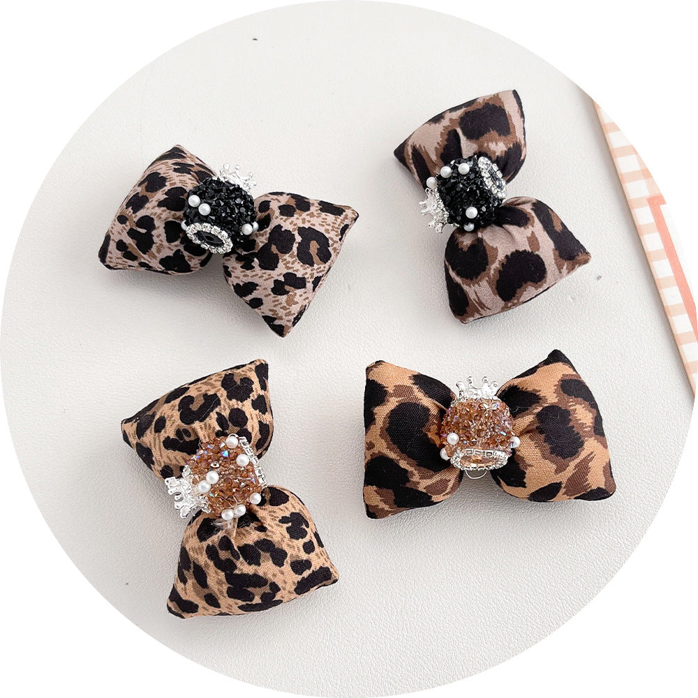Wholesale  10pcs Leopard Print Bow Heavy-Duty Diamond Acrylic Beads